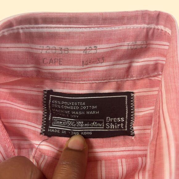 1970s Sears striped shirt, mens 14.5-33 long sleeve pink & white dress shirt - Picture 5 of 6